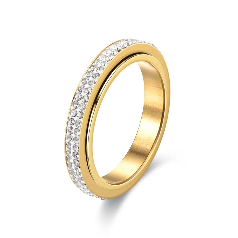 Anello Antistress Girevole per Uomo e Donna, 4mm, Colore Oro e Argento, in Acciaio Inossidabile con Zirconia, Gioielli