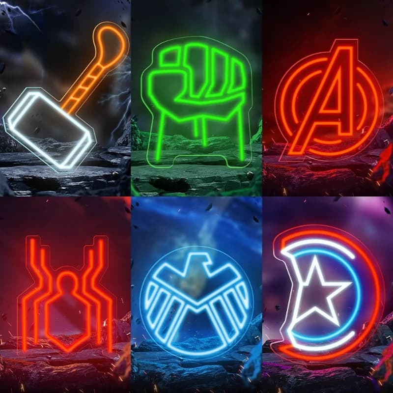 Luce al Neon dei Supereroi Marvel Avengers per Casa, Bar, Camera da Letto, Sala Giochi, Decorazione Murale, Insegna LED, Regalo di Iron Man, Spiderman, Capitan America