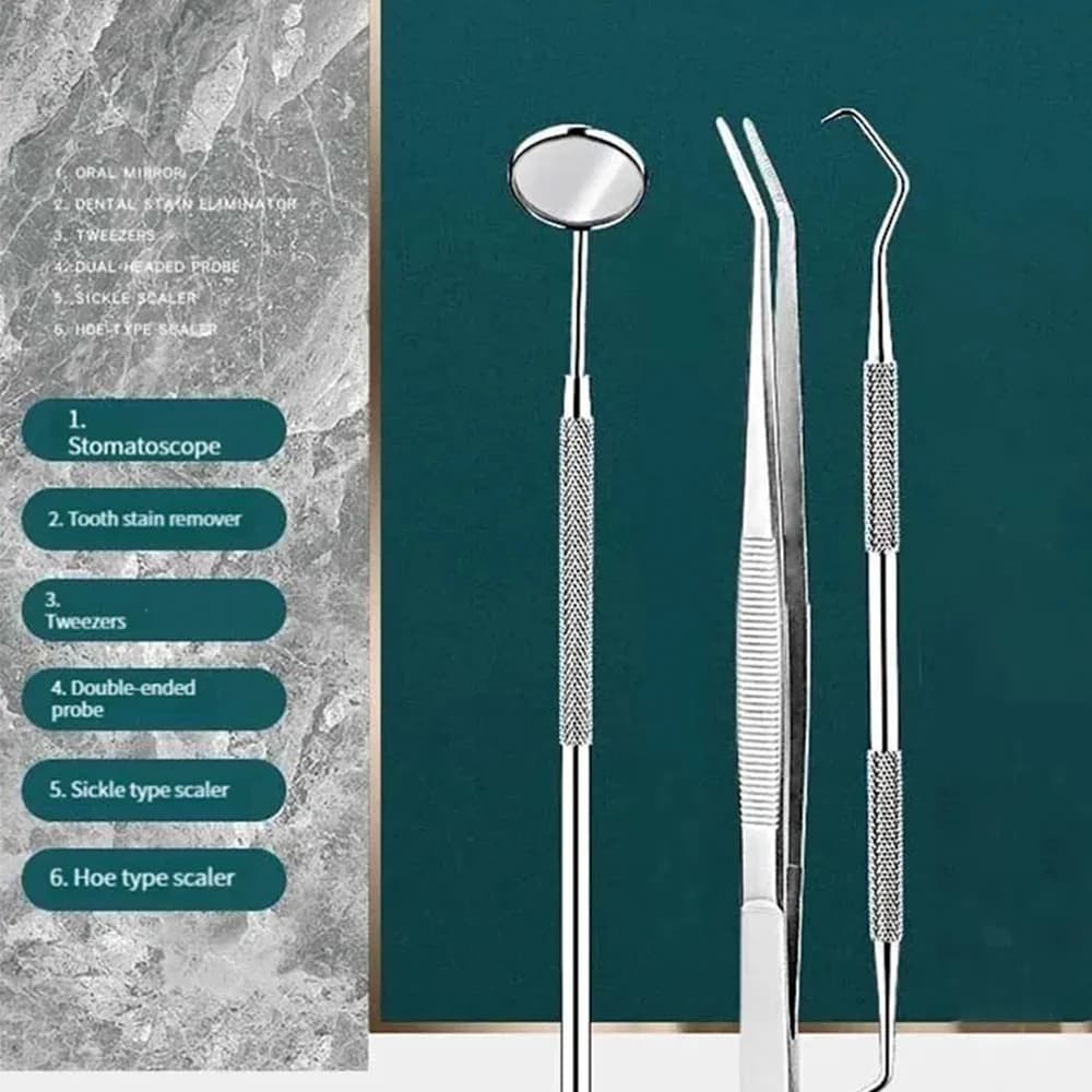 Set Multifunzionale per Pulizia Dentale in 3 Pezzi, Strumento per Rimozione di Placca e Macchie in Acciaio Inossidabile, Attrezzo per Pulizia Interdentale