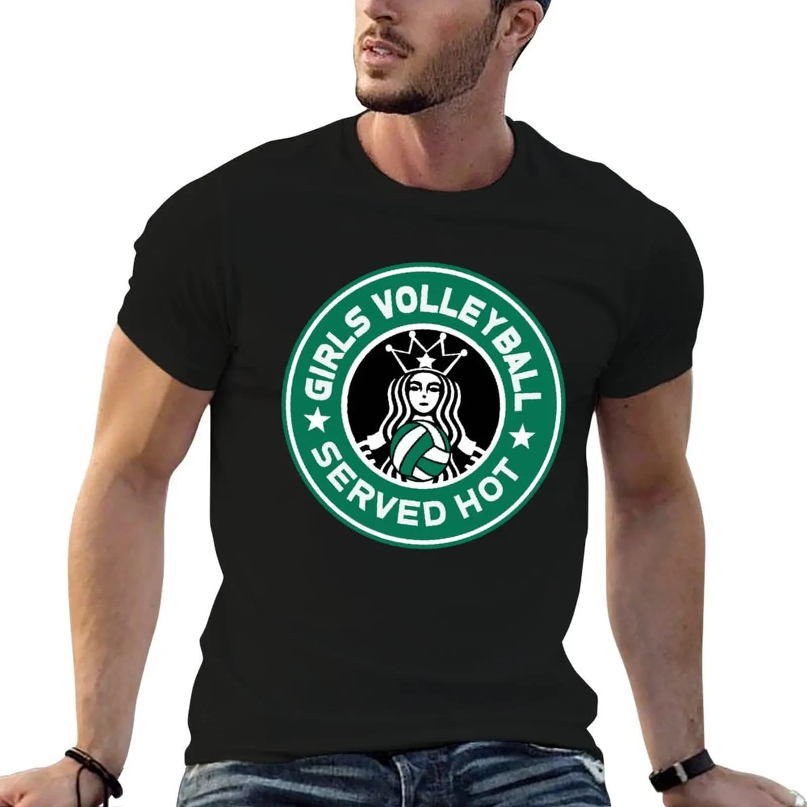 T-shirt da uomo con stampa grafica Girls Volleyball Served Hot, in cotone, 100% cotone