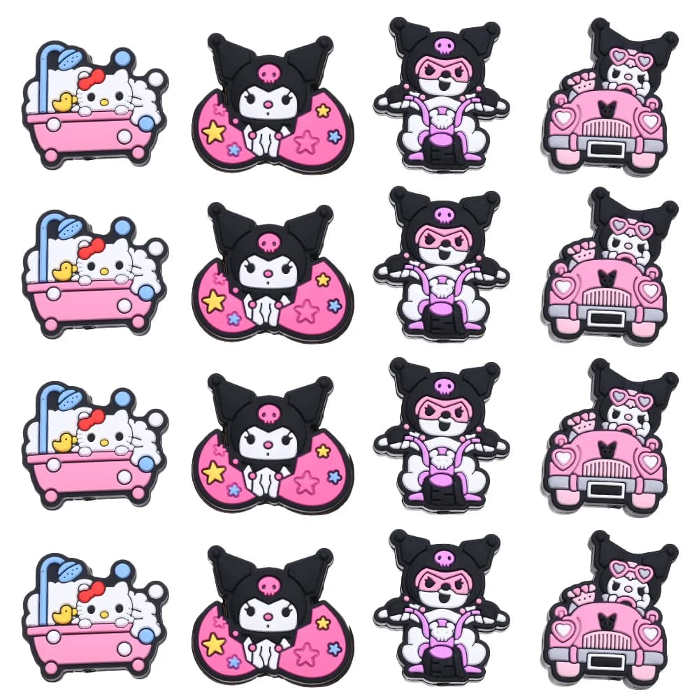8 pezzi perline piatte in silicone a tema Sanrio perline di messa a fuoco per accessori di gioielli fatti a mano fai da te clip per catena ciuccio materiali fai da te