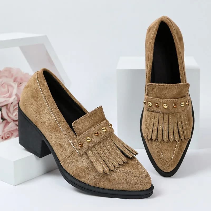 2026 New One-foot British Style Loafers Spring and Autumn Style Willow Nail Block Heel High-heeled Single Shoes