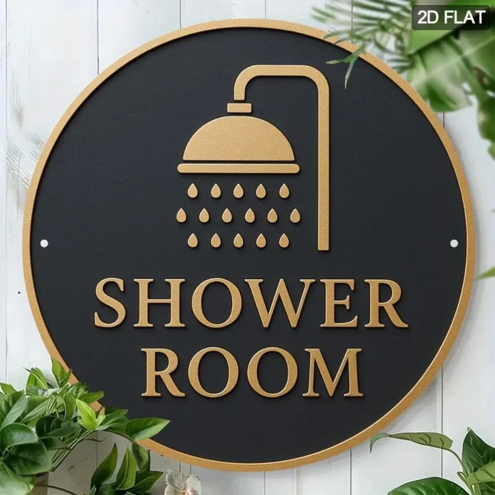 Insegna Rotonda in Metallo Nero e Oro di Lusso per Bagno, Decorazione Rustica in Latta per Hotel, Casa e Toilette
