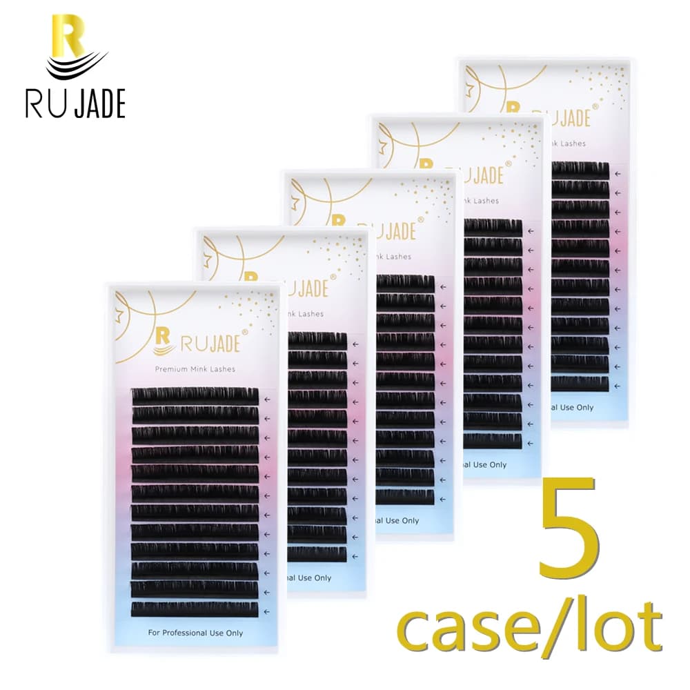 RUJADE 5 Cases/Lot Extensions Finte Black Russian Volume Regular Silk Eyelash Classic Individual Eyelash Extensions