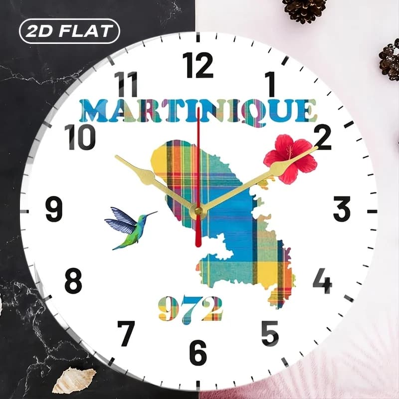 Silent Round Wall Clock in Acrylic with Martinique Island Theme, Without Ticking, for Home Furniture, Office, Room, Living Room, Bedroom, Kitchen