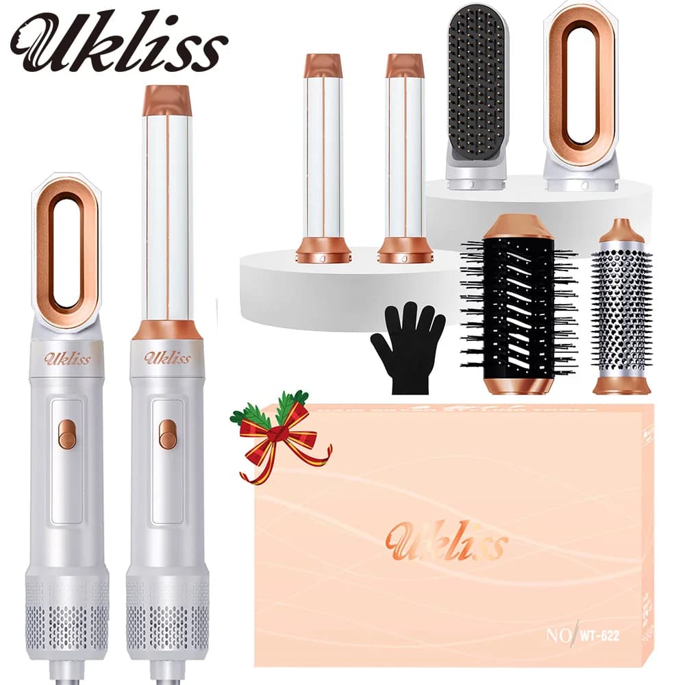 UKLISS Hair dryer with hot air brush 6 in 1, air styler with curling iron, smoothing brush