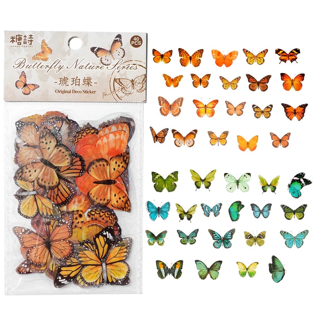 40 pieces coloured stickers with butterfly wings, epoxy resin fillings, plant stickers, for fillers of diy silicone molds, craft decorations for nail art