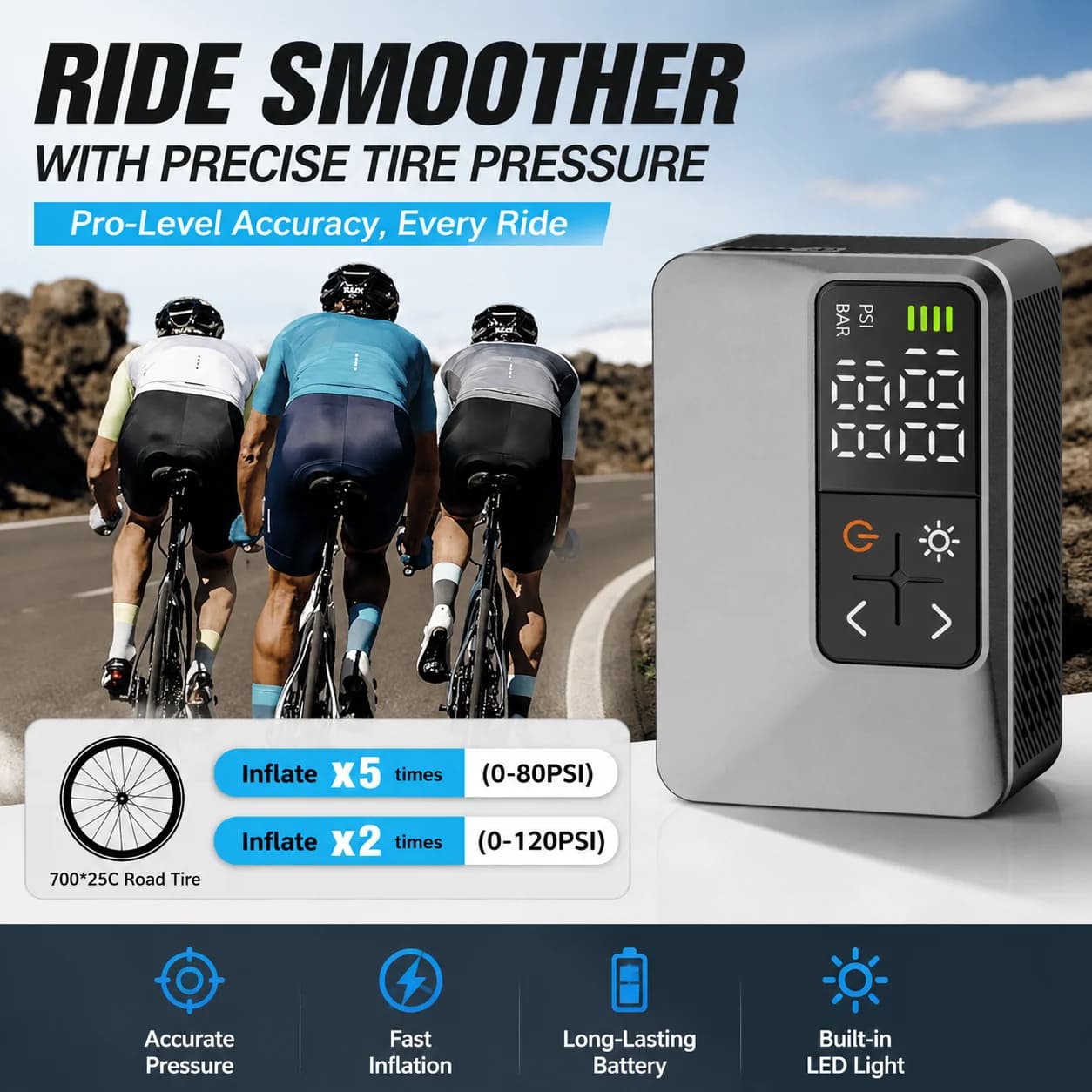 Electric Bicycle Tire Pump Mini Portable motorcycle Tire Inflator Compact for Road/Mountain Bikes