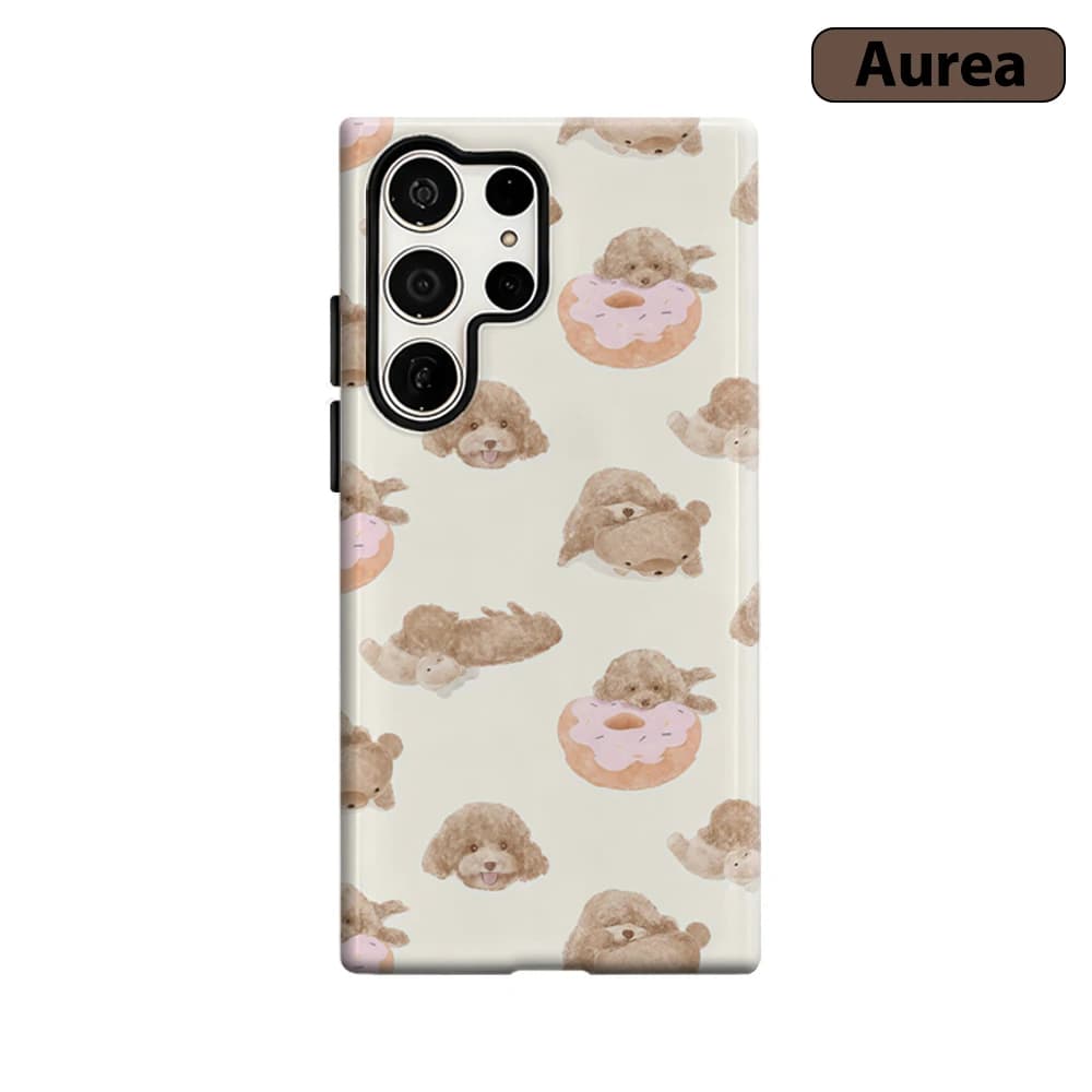Cover per Telefono Cozy Pup & Donut per Samsung Galaxy S25 Ultra S24 S23 Ultra Plus, Custodia Antiurto a Doppio Strato Resistente