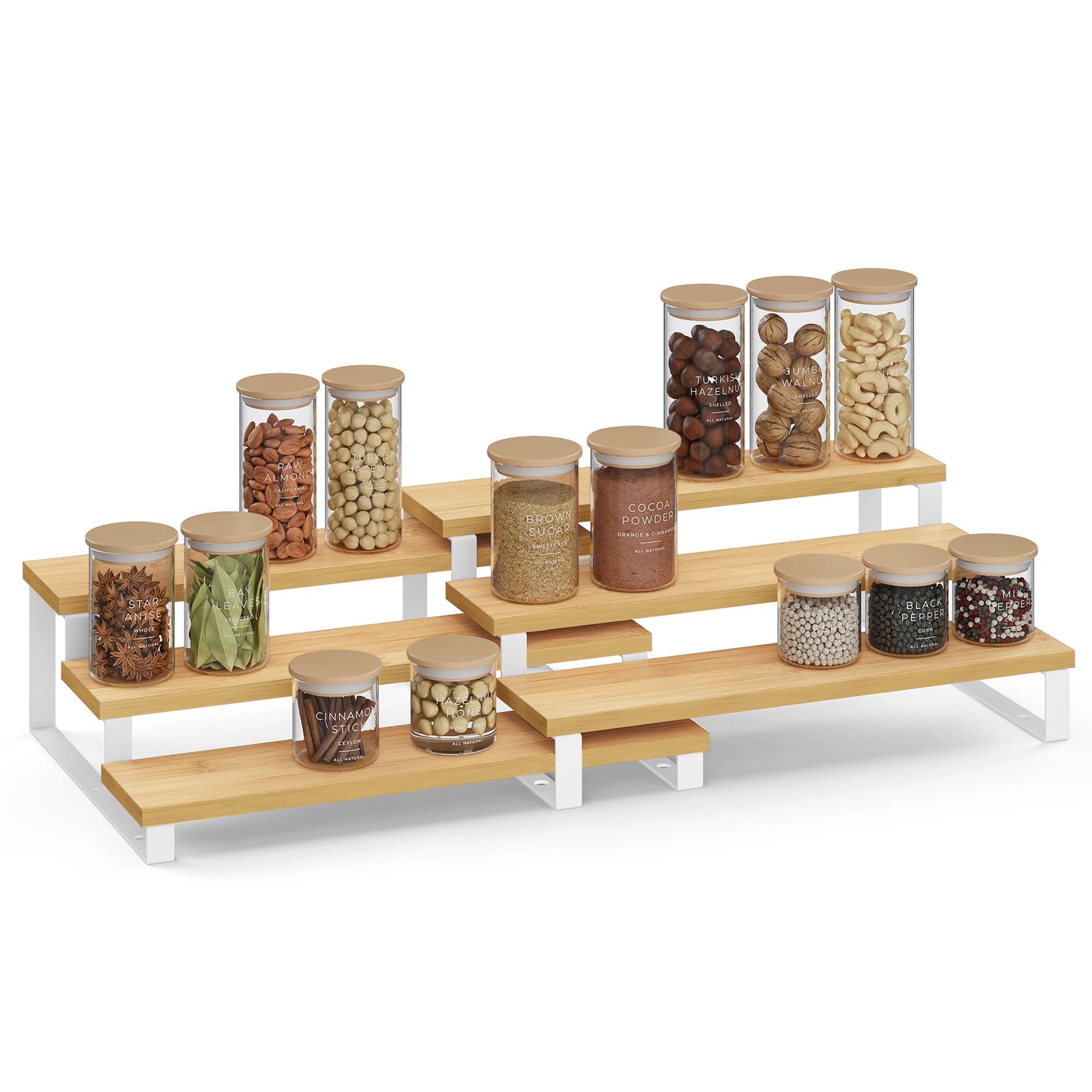 SONGMICS Display riser, Set di 2 supporti per profumi in legno ingegnerizzato, supporto per Cupcake a 3 livelli, portaspezie