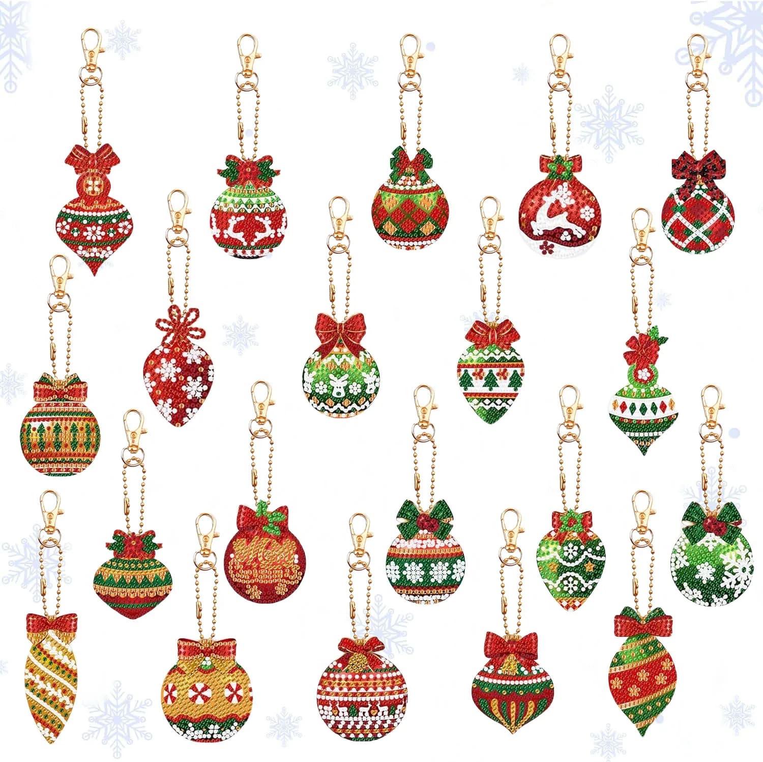 20 sets of DIY snowflake/Deer/tree/Diamond art painting kits, double-sided keychain diamond bag decoration