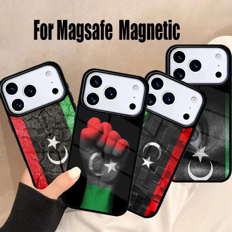 Cover per iPhone con Bandiera Libica per iPhone 17 Air 16e 15 14 13 12 11 Pro Max Plus, Cover Magnetica Wireless Magsafe