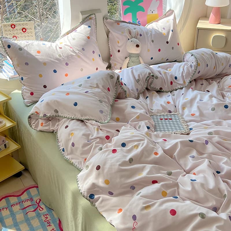 Set biancheria da letto in stile floreale coreano Set lenzuola piatte/con angoli in cotone lavato Copripiumino Biancheria da letto Federa matrimoniale completo Queen King