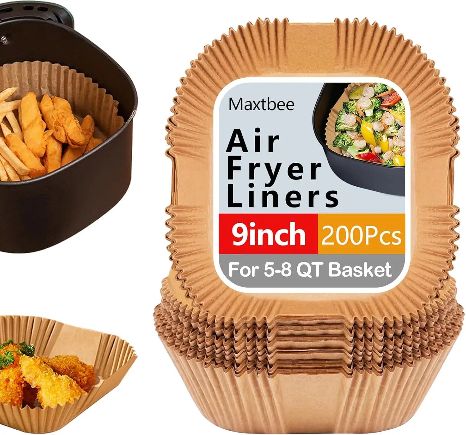 200 Pezzi di Carta da Forno Antiaderente per Friggitrice ad Aria, Quadrata 9 Pollici, Resistente all'Olio e alle Alte Temperature per Forno/Microonde