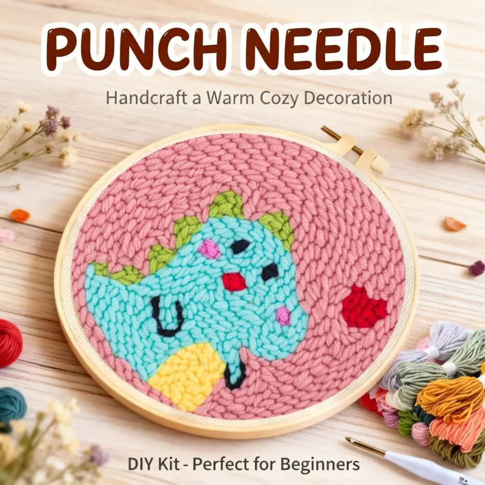 CHENISTORY Animal Punch Needle Frame Unique Gift Diy Crafts Animal Punch Needle Threader Wall Art Beginner Embroidery Kit
