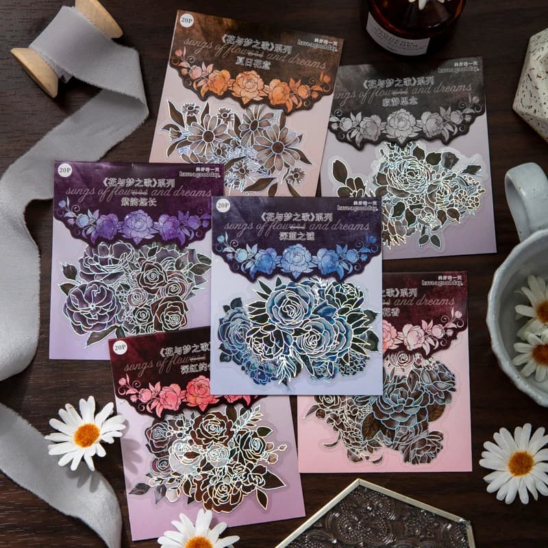 20 pcs/pack Laser Flowers Stickers aesthetic Scrapbooking Adhesive Diy Sticker Creativity Diary Album Stationery Sticker