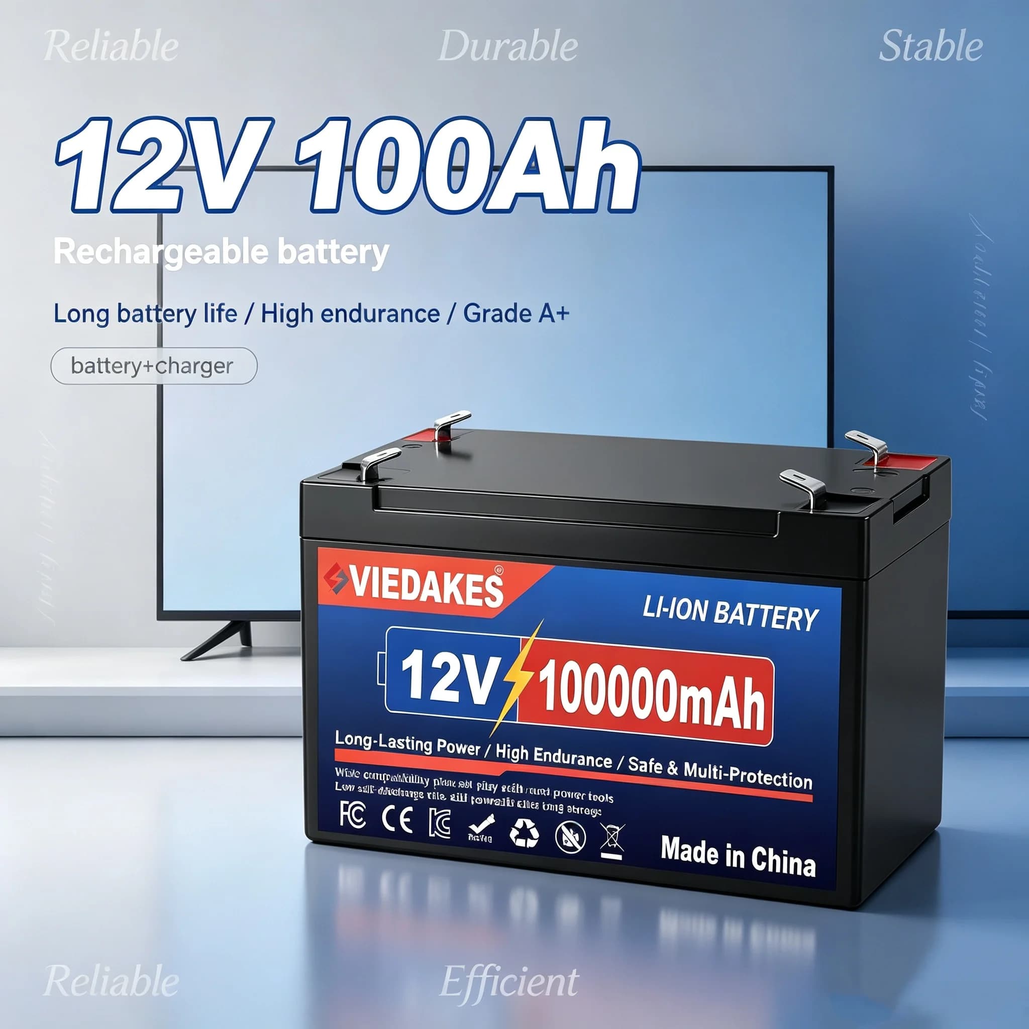 V️iedakes Long Lasting 12V 100000mAh Battery Multi-safety Protection, RV Home Appliance Boat Solar Wheelchair Battery️