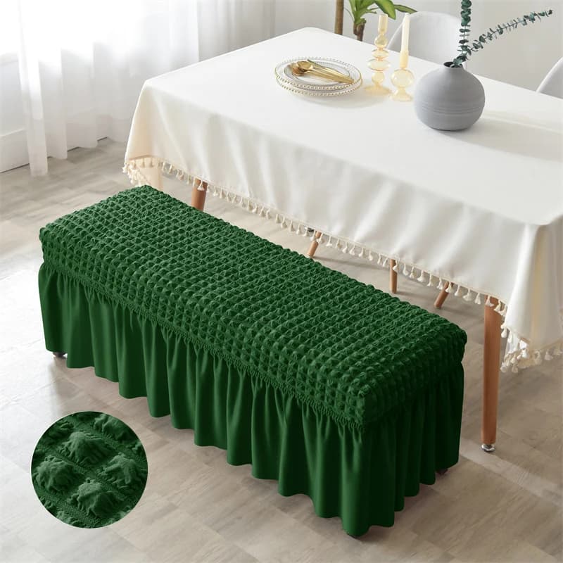 Copertura Elastica Lunga per Panca con Gonna, Coperture per Pouf in Seersucker, Protezione Elastica per Sgabello da Pianoforte, Coprisedili per Poggiapiedi da Comodino