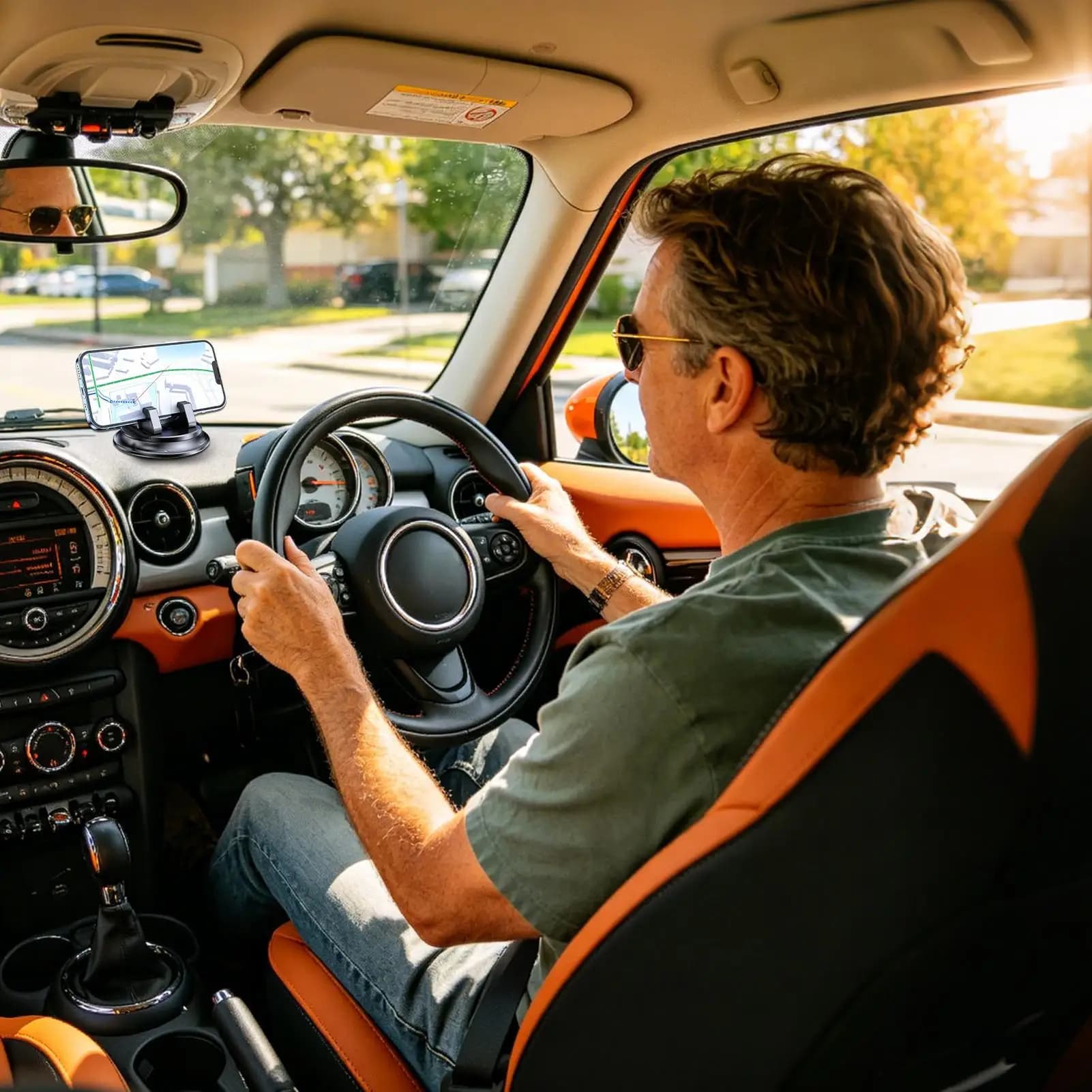 Supporto per telefono da auto per cruscotto, rotazione a 360 gradi, clip a molla regolabile, supporto per telefono da auto per SUV, berlina, camper, camion