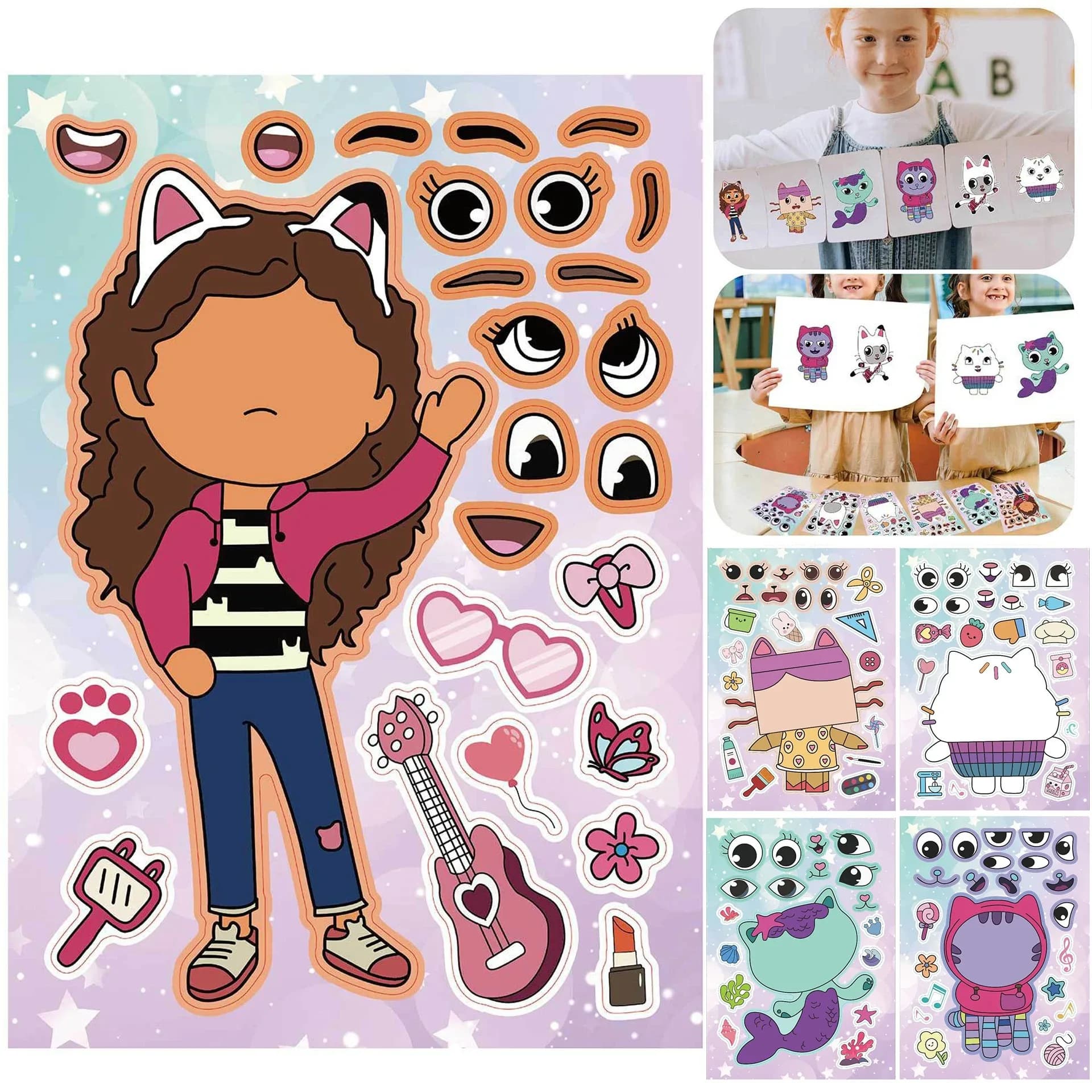 Gabby Cat Dolls Adesivi cartoni animati Decorazione festa di compleanno Adesivo fai da te Bagagli Chitarra Graffiti impermeabili Baby Shower Giocattoli per bambini *