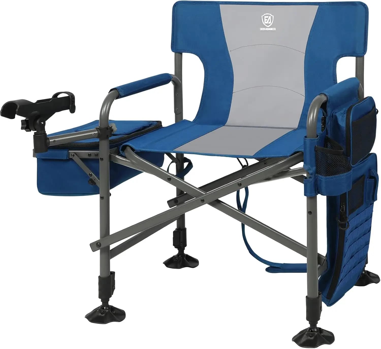 Sedia da Pesca All-Terrain con Piedini Regolabili, Portacanna, Borsa Termica e Schienale in Rete, Supporta fino a 159 kg