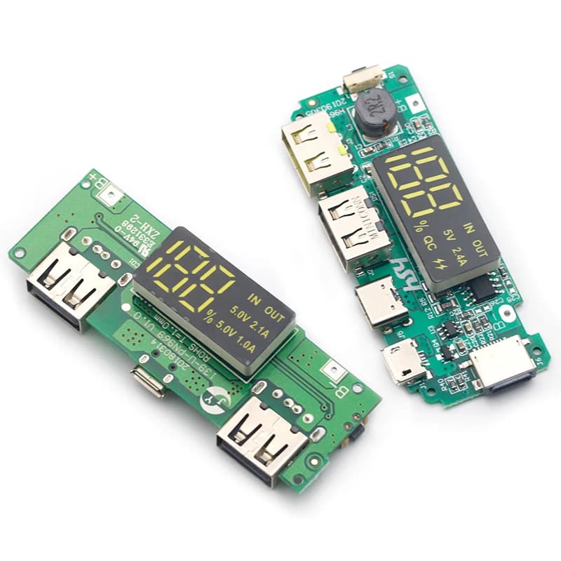 Modulo di Ricarica per Power Bank LED con Doppia Porta USB 5V 2.4A Micro/Type-C, Scheda Caricabatterie al Litio 18650 con Protezione del Circuito