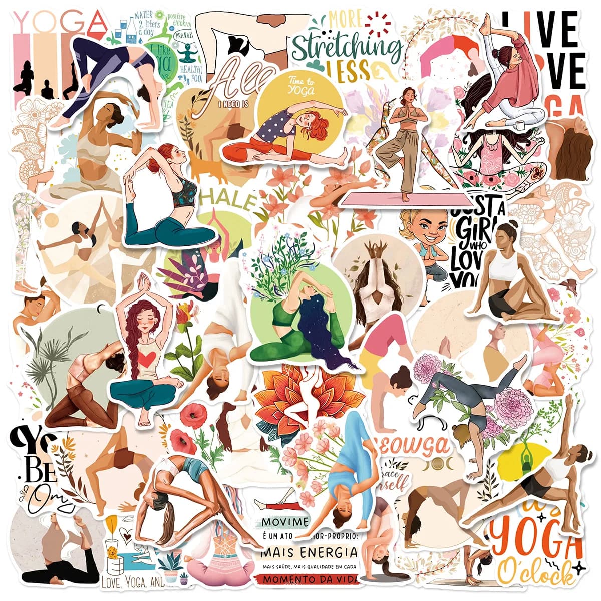 50 graffiti stickers Pilates Yoga for phone, laptop, scrapbook, luggage, helmet, aesthetic stickers DIY.