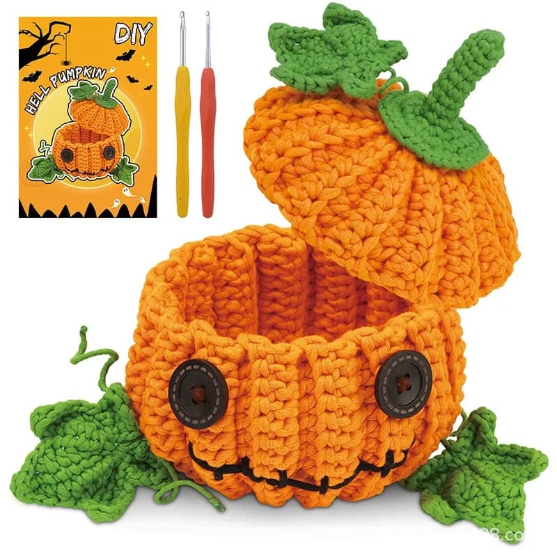 Kit di attrezzi per animali all'uncinetto con aghi intrecciati a mano Borsa in materiale per uncinetto Barattolo di zucca Regali decorativi fatti a mano pettinati