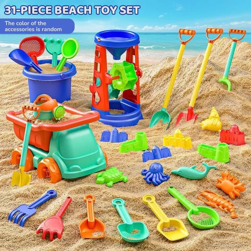31 pezzi giocattoli da spiaggia per bambini kit di giocattoli di sabbia secchio pala rastrello giocattoli per animali da spiaggia stampi per dinosauri sandbox da viaggio giocattoli per bambini