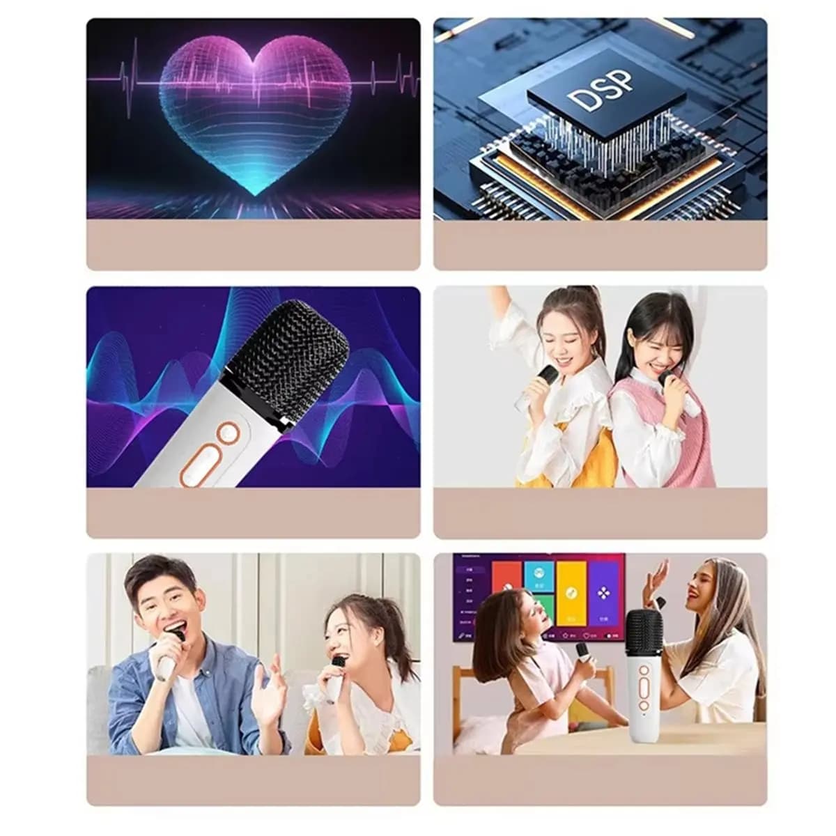 (BOFF) Microfono Karaoke Wireless con Modulatore di Voce e Connettore BT da 3,5mm, Dispositivo Portatile per Cantare in Auto/Casa