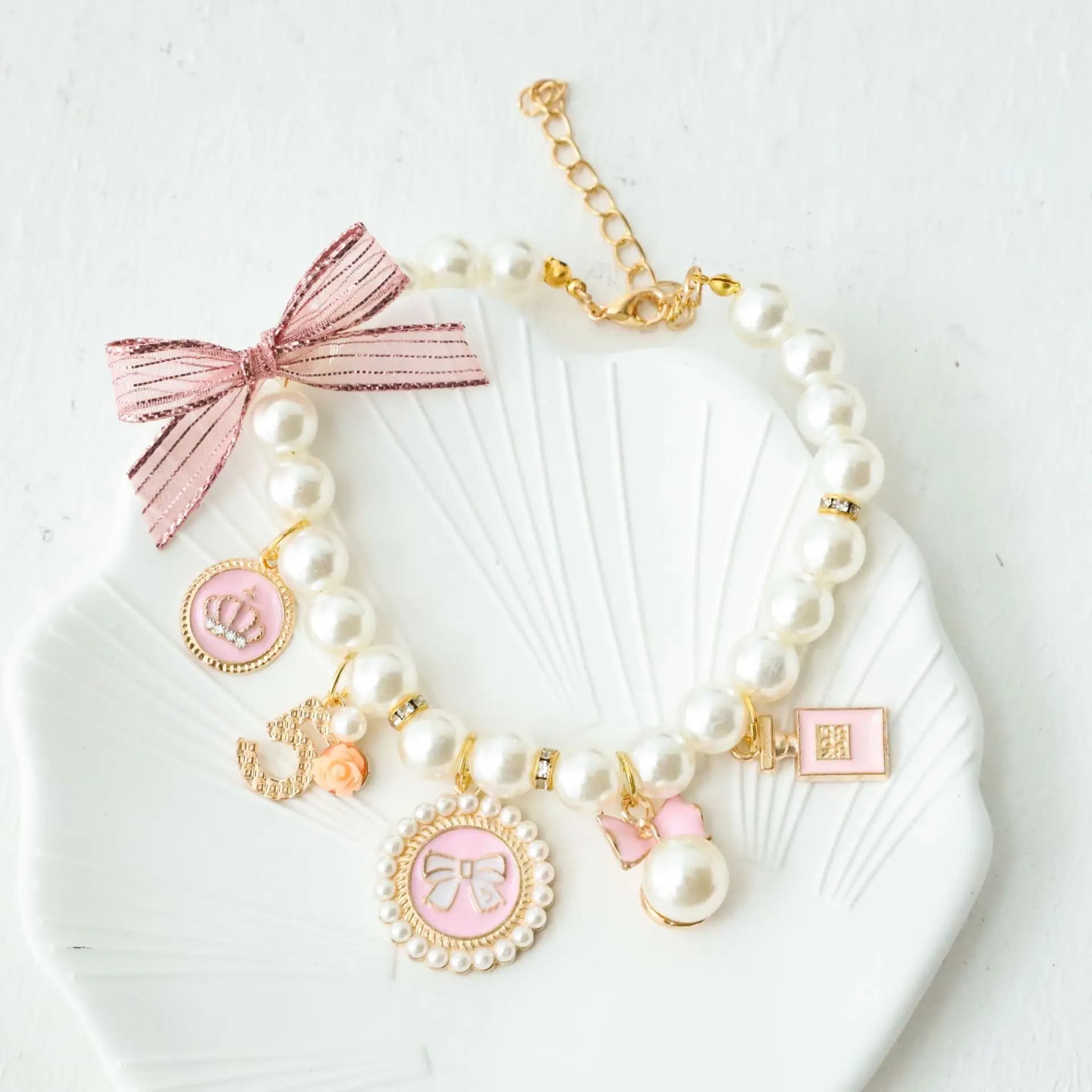 Collare con Fiocco e Perle per Animali Domestici, Gioiello per Gatti, Collana da Principessa, Decorazioni Dolci per Cani, Collare con Strass per Cuccioli, Accessori per Chihuahua