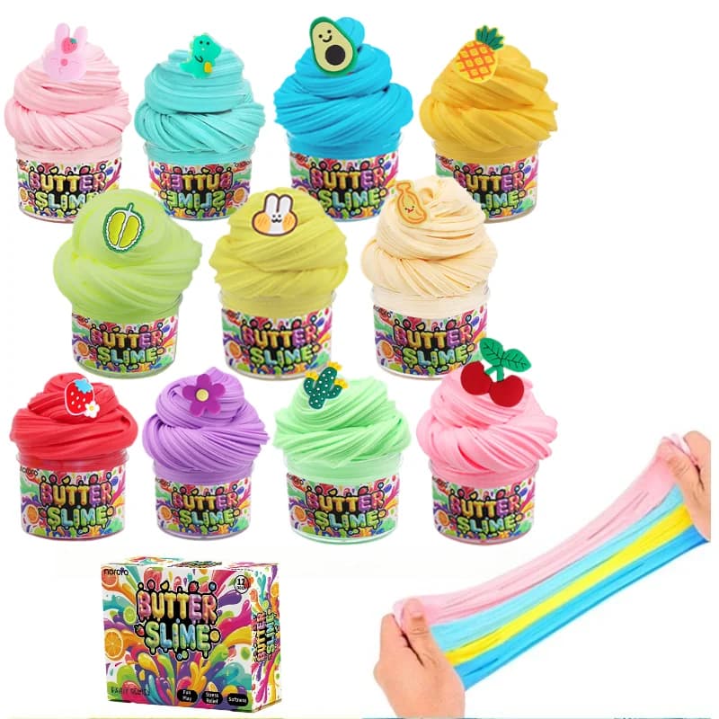 Kit di 12 Slime al Burro Misti, Argilla Morbida e Soffice, Forniture Festive, Antistress per le Feste, Regalo per Feste e Festival
