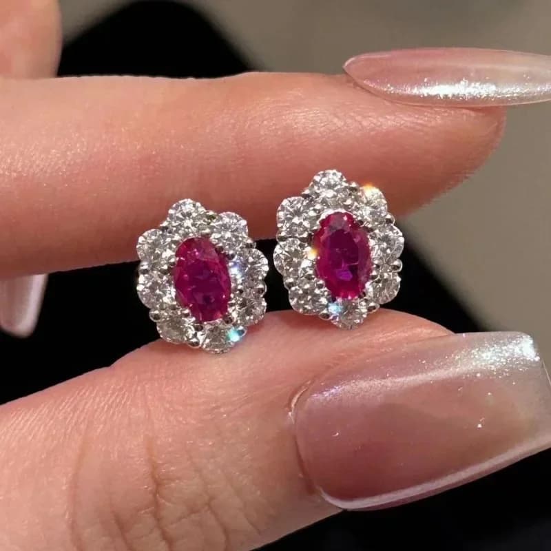 Gorgeous silver 925 inlaid flower ruby earrings for women High quality full diamonds light luxury earings stud wedding jewelry