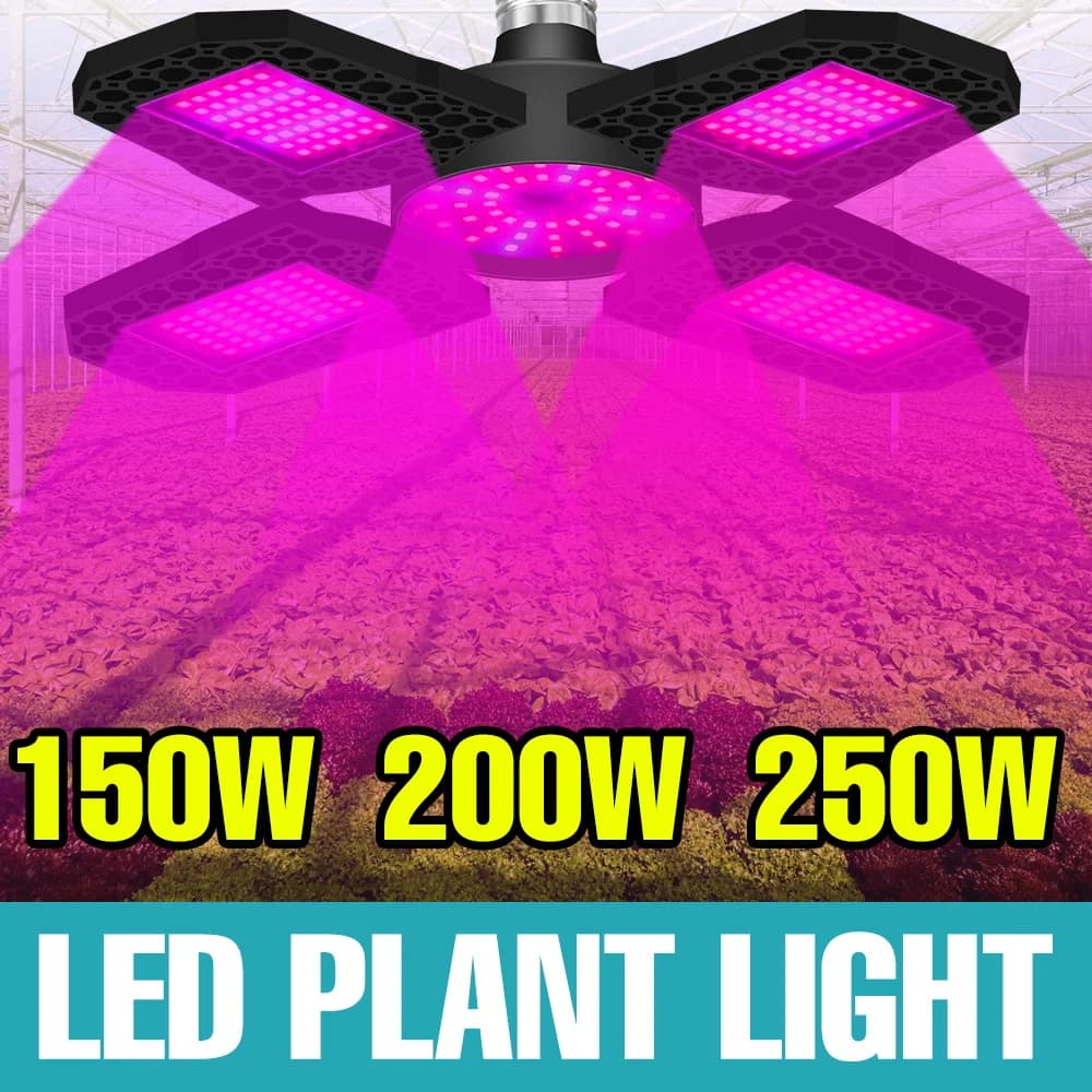 Lampada LED Deformabile per Piante 250W E27/E26, Luce di Crescita a Spettro Completo 220V per Coltivazione Indoor di Semenzali, Ortaggi e Fiori