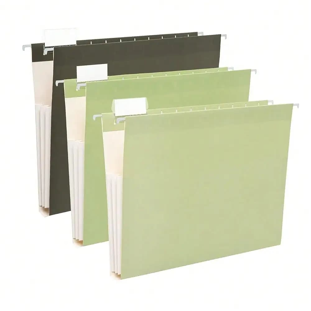 Confezione da 6 cartelle appendibili di grande capacità, formato lettera, cartelle espandibili rinforzate con linguette a 1/5 di taglio per archivio, organizer resistente per ufficio e casa, colori naturali