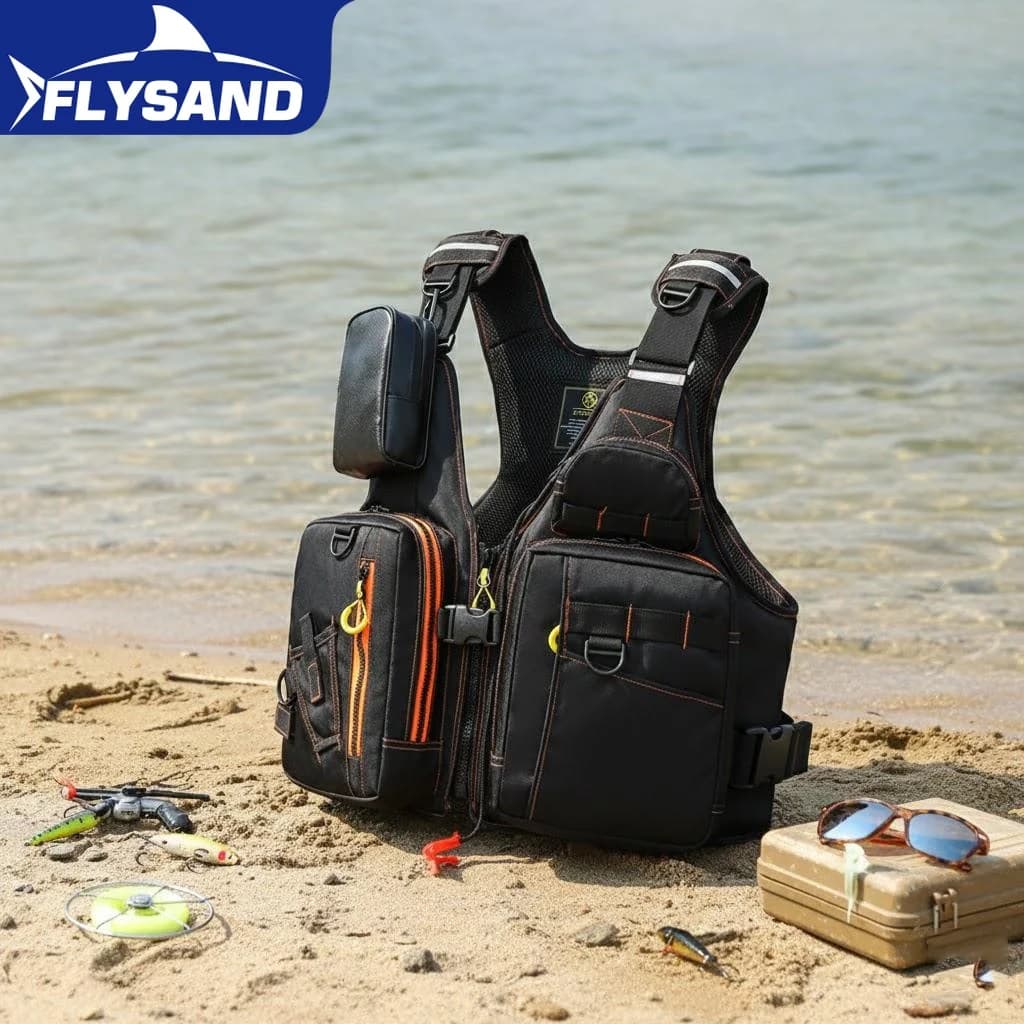 Giubbotto di Salvataggio Multifunzionale per Pesca all'Aperto, Attrezzatura di Sicurezza Galleggiante con Tasche Multiple e Cinghie Regolabili