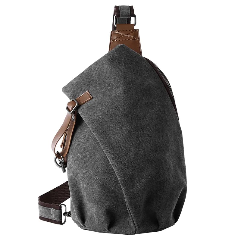 MTE ELAN Large Capacity Retro Canvas Sling Bag Man Leather Chest Bag Casual Travel Leisure Male Olive Green Shoulder Backpack