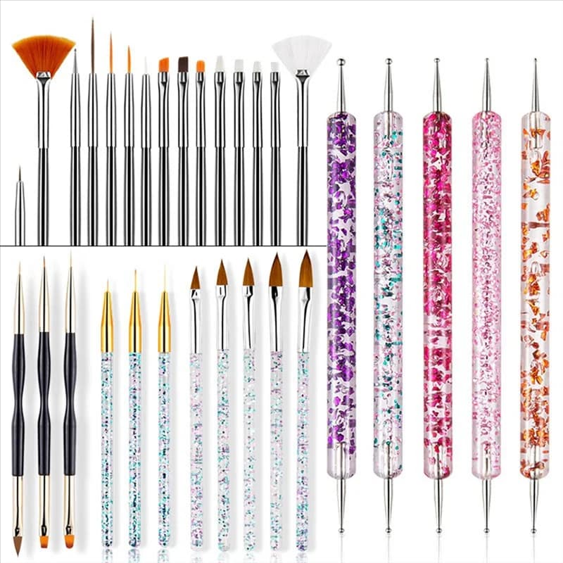 -A23G 1 Set Set di strumenti per pennelli per unghie Manico in cristallo Pennelli per unghie in gel UV acrilico Intaglio Penna glitter Manicure Strumento per nail art fai da te
