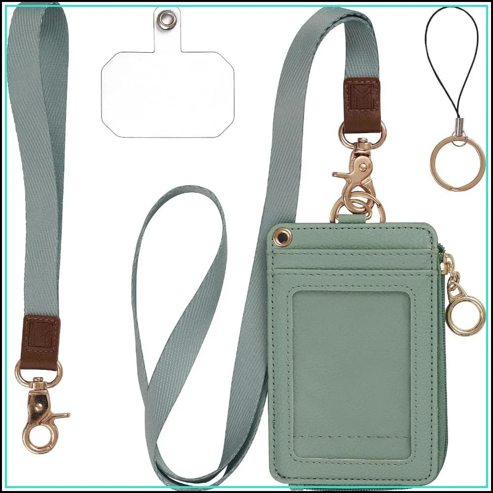 2-in-1 Lanyard Wallet with ID Badge Holder - Small Keychain Wristlet Wallet for Women with Zipper Card Pocket and Phone Lanyard, Wrist Strap Office Teacher