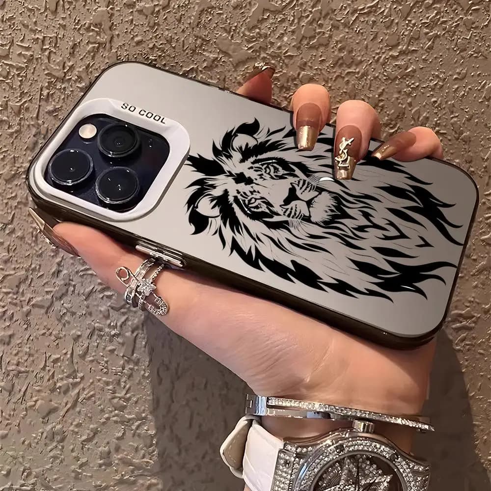 Lion Hand Drawing Phone Case For IPhone 17 16 15 14 13 12 11 Pro Max Air Matte Laser Aurora Shockproof Phone Case