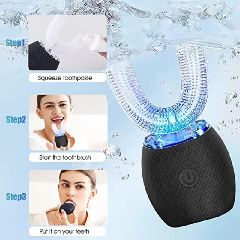 U-shaped electric toothbrush, ultrasound 360 ° Smart toothbrush with wireless charging for adults, electric travel brush