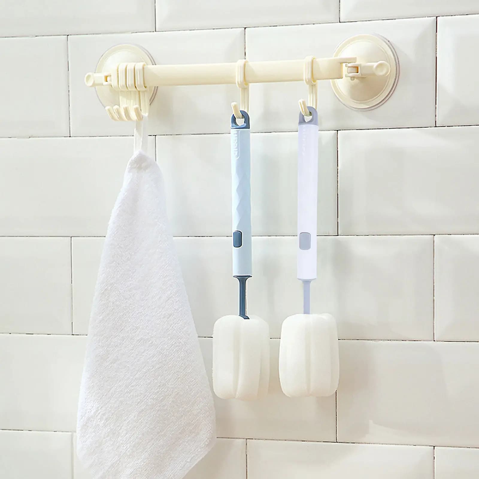 Spazzola per la pulizia delle tazze da 2 pezzi con manico extra lungo, facile da pulire, per bottiglie, tazze e piccoli contenitori, detergente per bottiglie riutilizzabile e lavabile
