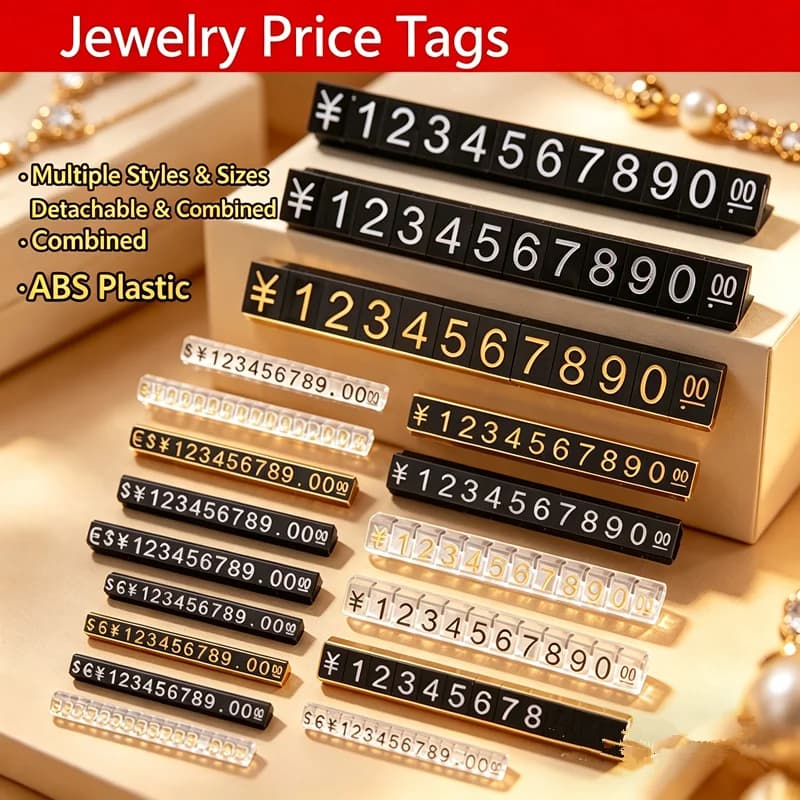 30 Strisce di Etichette Prezzo Regolabili in Plastica 4x6mm, Espositori per Prezzi in Dollari ed Euro, Etichette Riutilizzabili per Gioielli