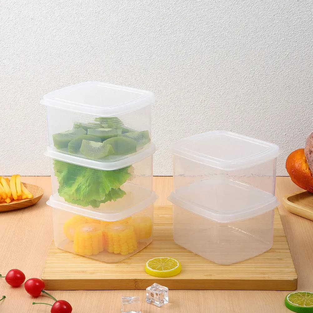 Set di 6 Contenitori Trasparenti per Alimenti, Scatole Sigillate per Frigorifero, per Verdura, Frutta, Carne, Preparazione Pasti e Fermentazione Impasti