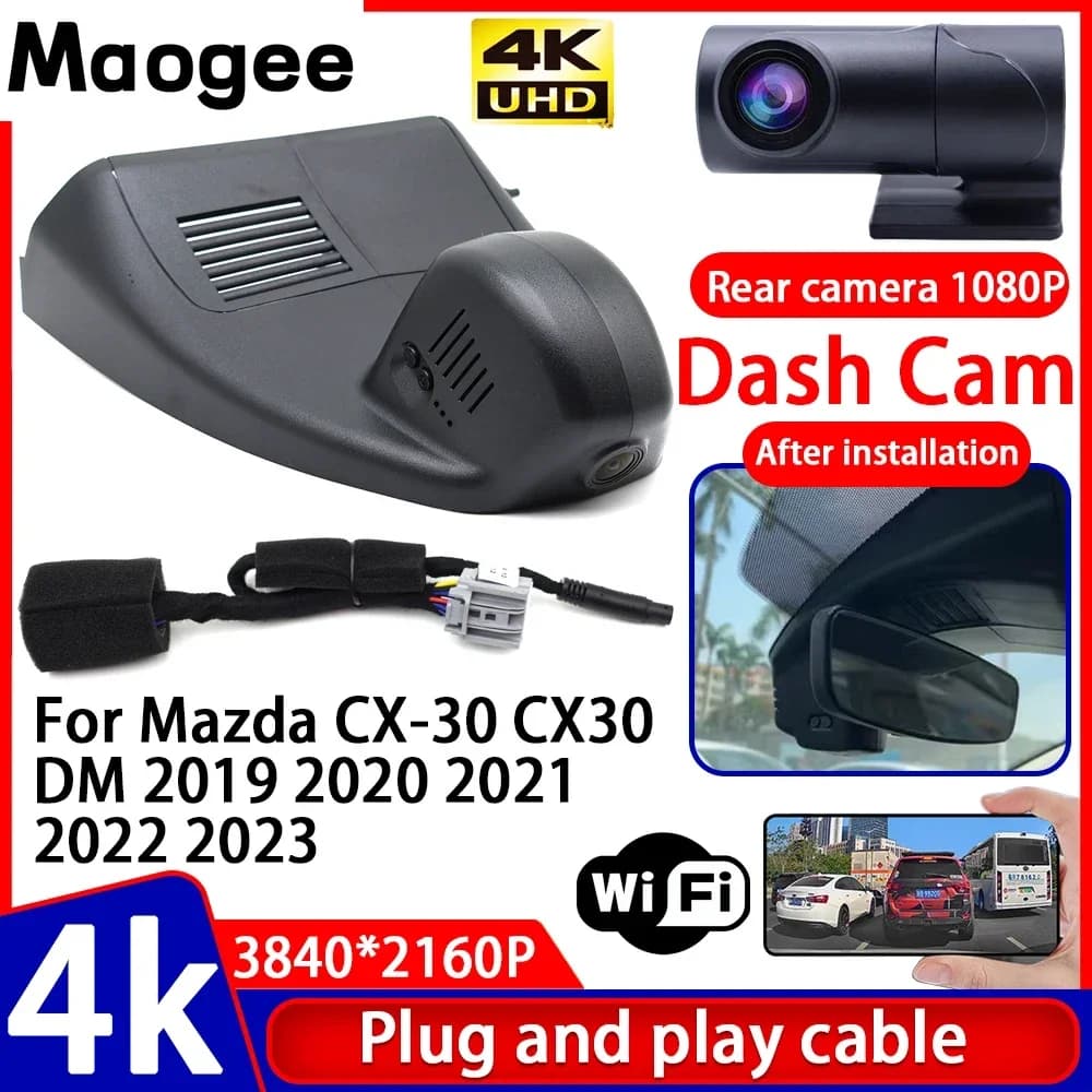 Video recorder with Night Vision 4K UHD Plug and Play, Dash Cam for Auto Mazda CX-30 CX30 DM 2019 2020 2021 2022 2023
