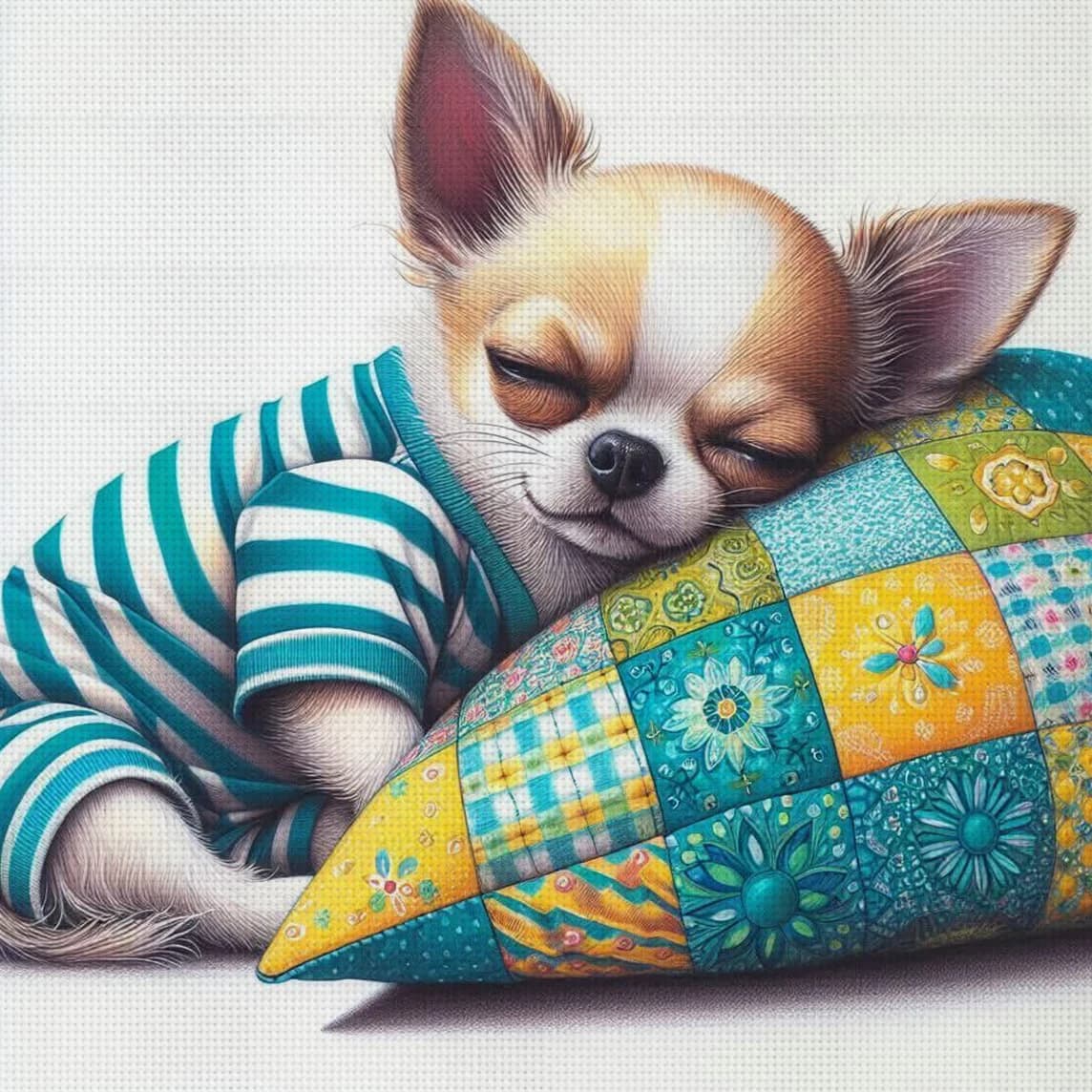 Kit Punto Croce Chihuahua Addormentato Fai da Te 11CT Ricamo Decorazione Murale Casa Regalo Materiale Artigianale Senza Cornice Semilavorato 36×36cm