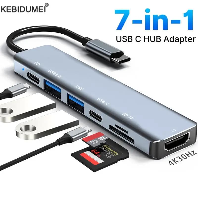 HUB USB C 7 in 1 USB 3.0 HDMI 4K 60Hz Video USB2.0 Lettore di slot per schede SD TF Multi-Porta Ricarica PD per PC/Laptop/MacBook Pro
