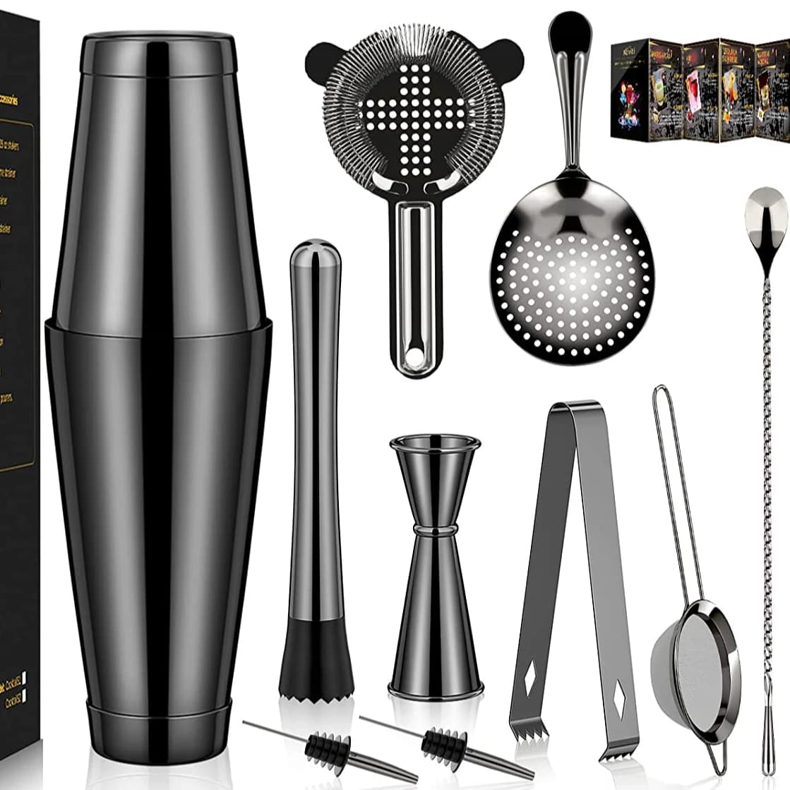 Strumenti professionali per baristi Kit per baristi Accessori per bar Jigger Set di shaker per cocktail Supporto in legno Logo personalizzato in acciaio inossidabile