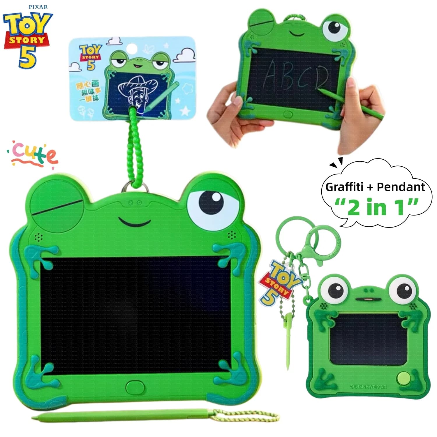 Toy Story 5 Frog Lilypad LCD Tablet Keychain Erasable Drawing Toy Boys Puzzle Drawing Erasable Handwritten Bag Pendant Toys Gift