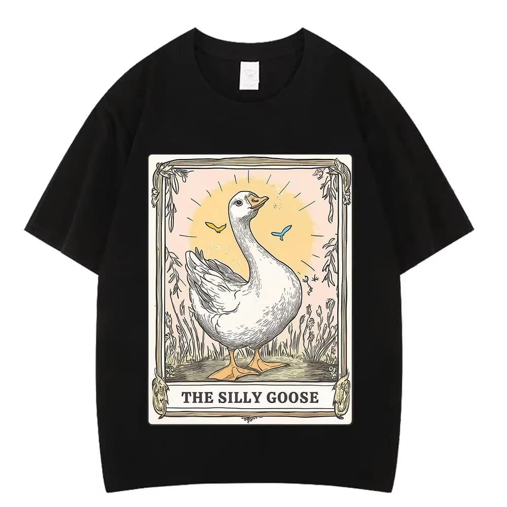 Magliette con Grafica Divertente 'Silly Goose Tarot Card', T-shirt alla Moda per Uomo e Donna, Estive in Cotone, Stile Harajuku Trendy